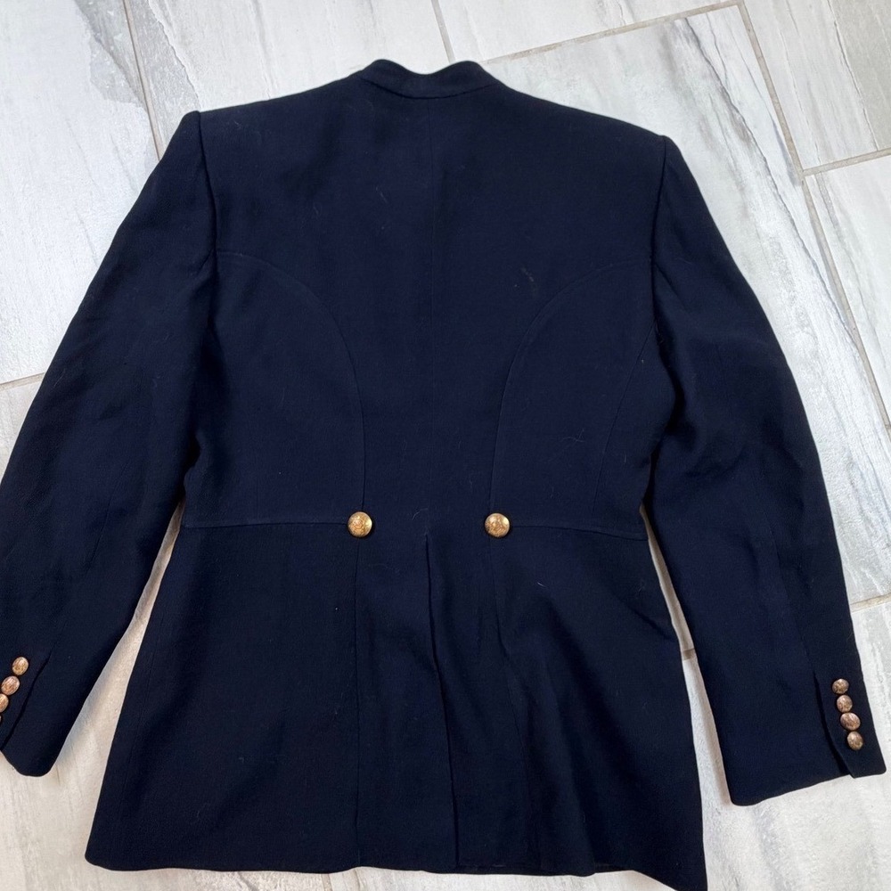Vintage Lauren Ralph Lauren Navy Blue Wool Skirt Suit Gold Crest Buttons Size 12 - Picture 11 of 13